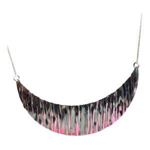 Vtg KA 1772 Italy Bib Collar Italian Sterling Silver Textured Crescent Necklace